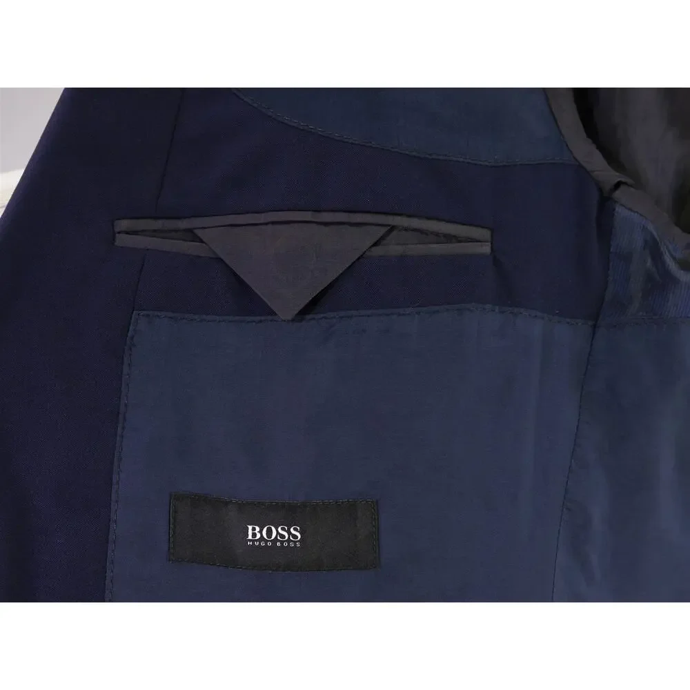 Hugo Boss Huge/Genius Dark Royal Blue Iridescent 2-Btn 110's Wool Suit 40L